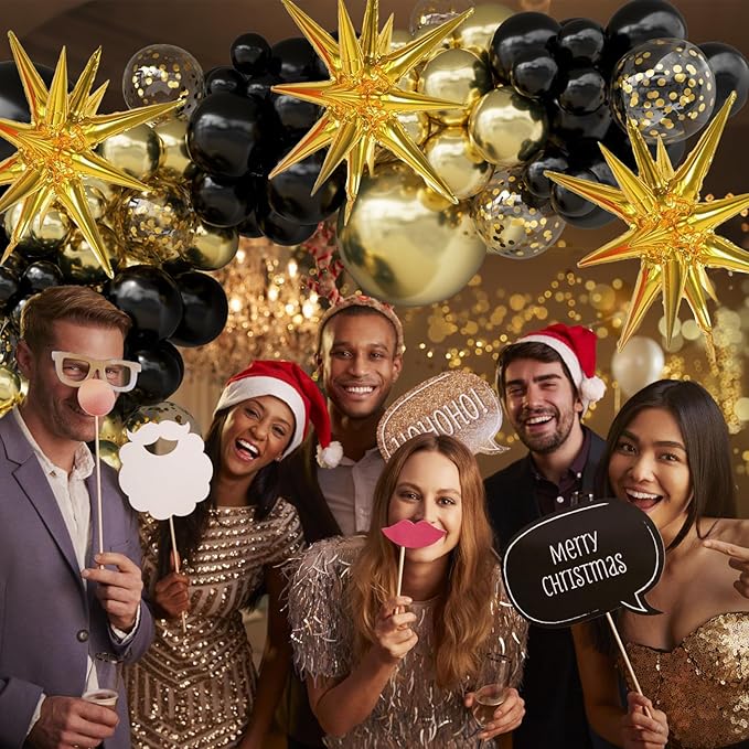 Graduation Balloon Arch Kit 2026, 149pcs black and gold Balloons with Star, Black and Gold Party Decorations for Class of 2026 Decorations New Years Anniversary Retirement Birthday Party Decorations