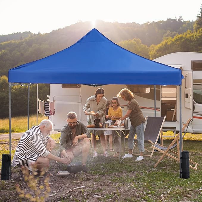 OLIXIS 10x10 Ft Pop Up Canopy Tent, Waterproof Outdoor Canopy, Portable Instant Shade Shelter with Sandbags for Beach, Backyard, Parties, Camping and Commercial Events, Classic Blue