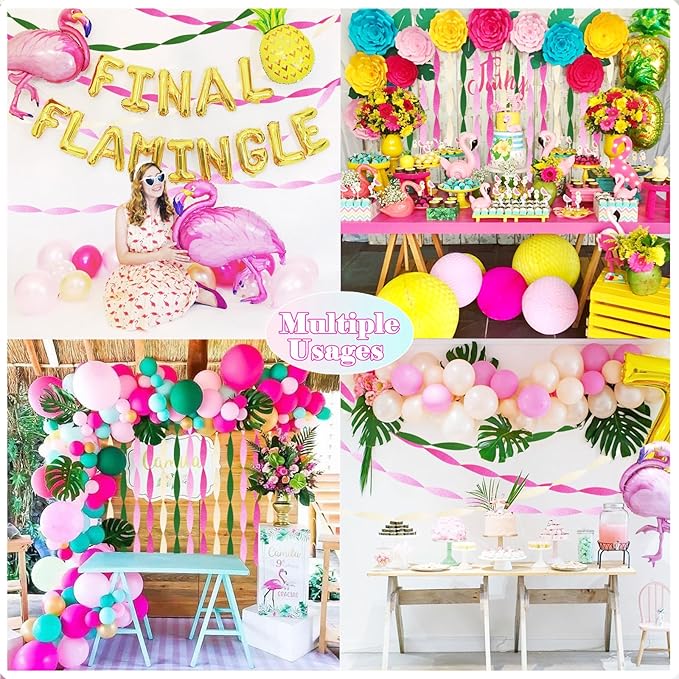 Pink and Green Crepe Paper Streamers 8 Rolls 656ft Party Streamers for Hawaiian, Flamingo, Witch Theme Party, Birthday and Wedding Decorations