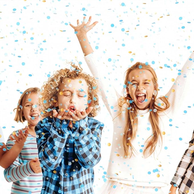 JOYIT Table Confetti 3.5 oz - Blue & Gold Foil Round Circle Dots for Table Scattering, Balloon Filling & Gift Box Decor - Perfect for Weddings, Birthdays, Graduations & Holiday Celebrations