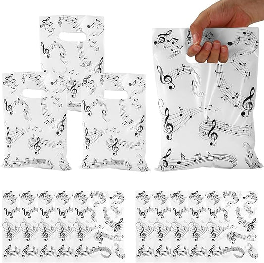 50pcs Music Note Gift Bags, Music Themed Favor Bags with Handles Candy Goodie Treat Wrapping Handbags for Art Teacher Student Birthday Christmas Party Supplies