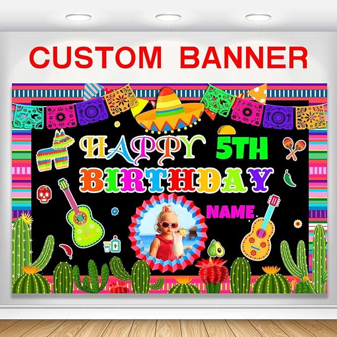 Custom Space Mexican Fiesta Carnival Happy Birthday Party Decorations Supplies Personalized Mexican Fiesta Carnival Birthday Backdrop Banner(6x9ft)