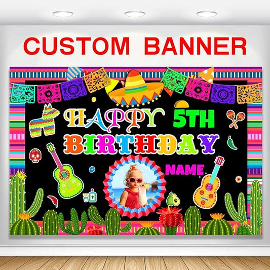 Custom Space Mexican Fiesta Carnival Happy Birthday Party Decorations Supplies Personalized Mexican Fiesta Carnival Birthday Backdrop Banner(6x9ft)