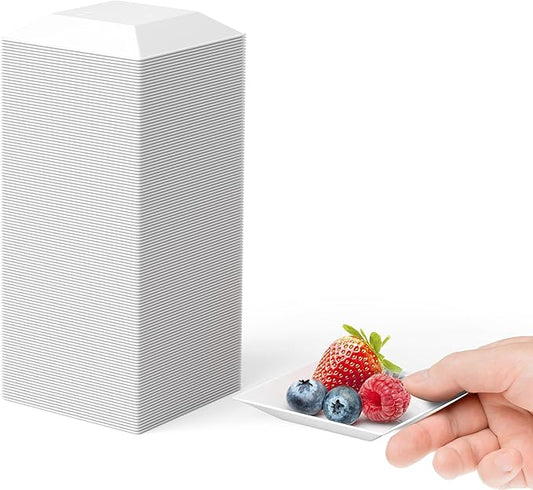 Exquisite Mini Disposable Appetizer Plates - 1200 Pack 2.95" x 2.95" White Plastic Dessert Plates - Elegant Design for Weddings, Birthdays, and Formal Parties - Stackable and Convenient - BPA Free