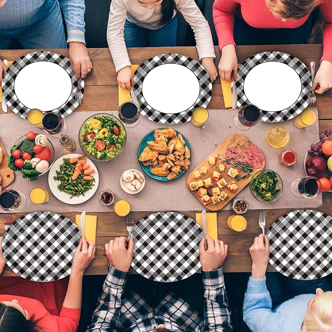 Race Car Gingham Oval Paper Plates 10’’x 12’’, Large Disposable Heavy Duty Black and White Gingham Plaid Paper Plates for Birthday Wedding Baby Shower Tea Party Supplies, 50 Guest