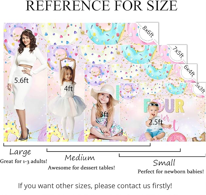 Mocsicka 4th Donut Birthday Backdrop Four Ever Sweet Donut Birthday Party Decoration Background Toddler Girl 4th Birthday Party Banner Supplies (8x6ft(96x72 inch))