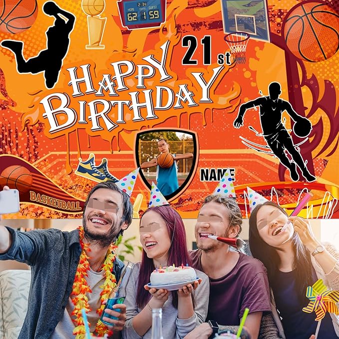 Custom Basketball Theme 21st Birthday Decorations Banner - Personalized Fabric Banner for 21st Birthday Party Supplies