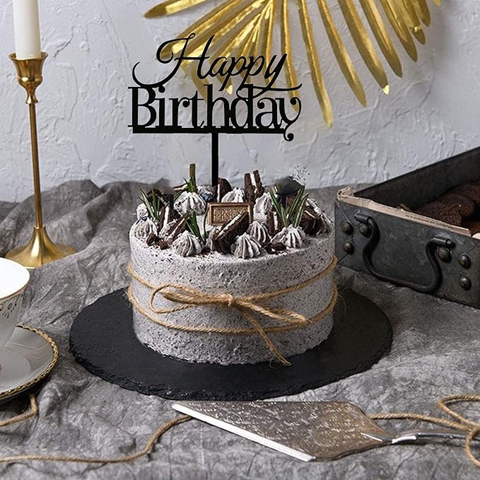 10 PCS Black Happy Birthday Cake Topper Acrylic Cupcake Topper A Series of Birthday Cake Supplies Decorations