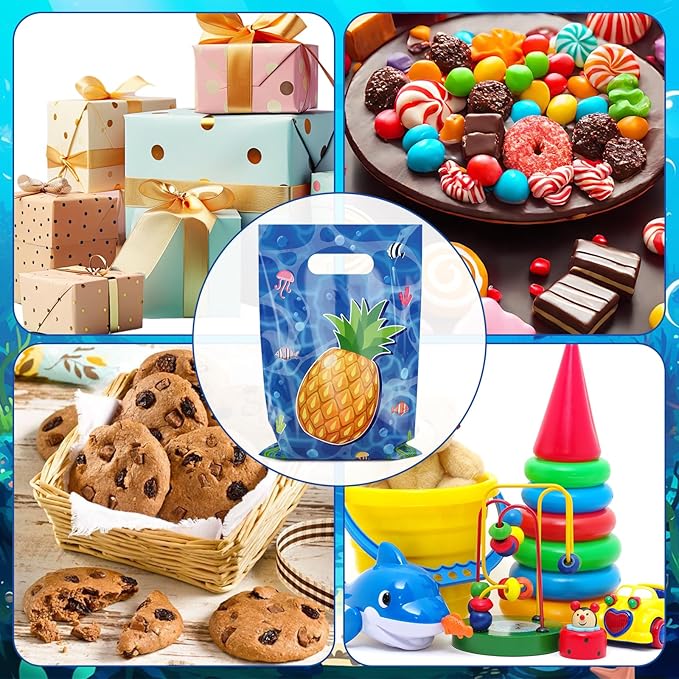 50 Pieces Pineapple Gift Bag Plastic Under The Sea Jellyfish Seaweed Bag Happy Birthday Party Gift Bags Party Favors for Kids Hawaii Theme Birthday Party Decoration Under The Sea Birthday Party Supplies