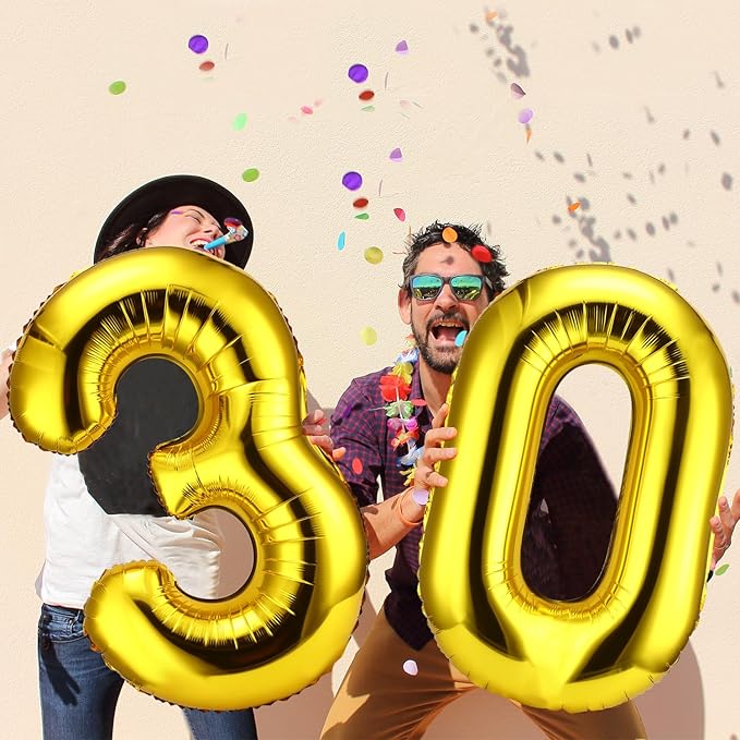 Gejoy 40 Inch Number 30 Balloons Jumbo 30 Foil Giant Number 30 Balloons for 30th Birthday Party Decorations and Rip to My 20s Anniversary Event(Gold)