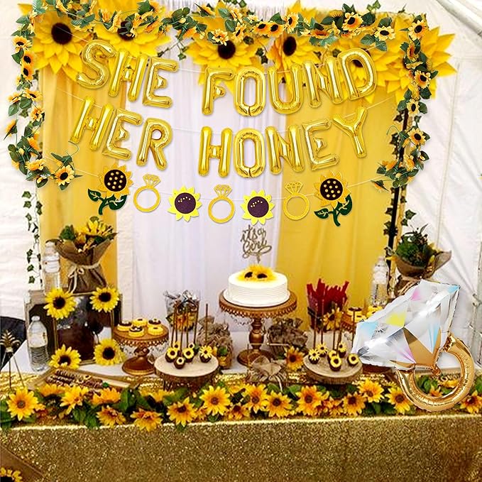 JeVenis She Found Her Honey Sign Bride to Bee Bridal Shower Decoration Balloons Backdrop Sunflowers Wedding Bride to Be Engagement Banner Props