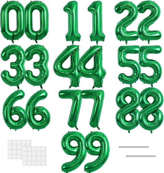 TONIFUL Number Balloons 16 Inch Green 2 Set 0-9 Number Mylar Foil Balloons 20 Pcs Custom digitalal for 2026 New Year Eve Birthday Party Engagement Graduations Anniversary Baby Shower Decor