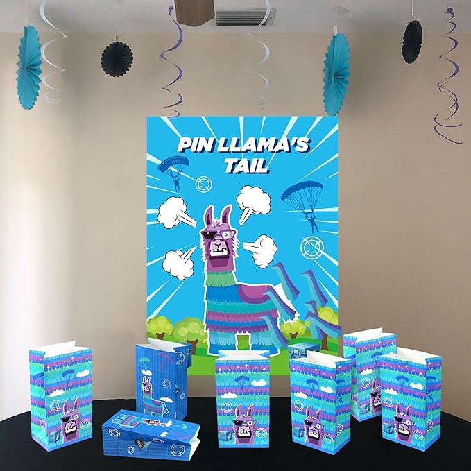 Haxpacal Video Game Party Gift Bags 32pcs Llama Themed Birthday Treat Bags for Video Game Llama Party Paper Bag Candy Snack Box Supplies, 8.6x4.7x3.2 in