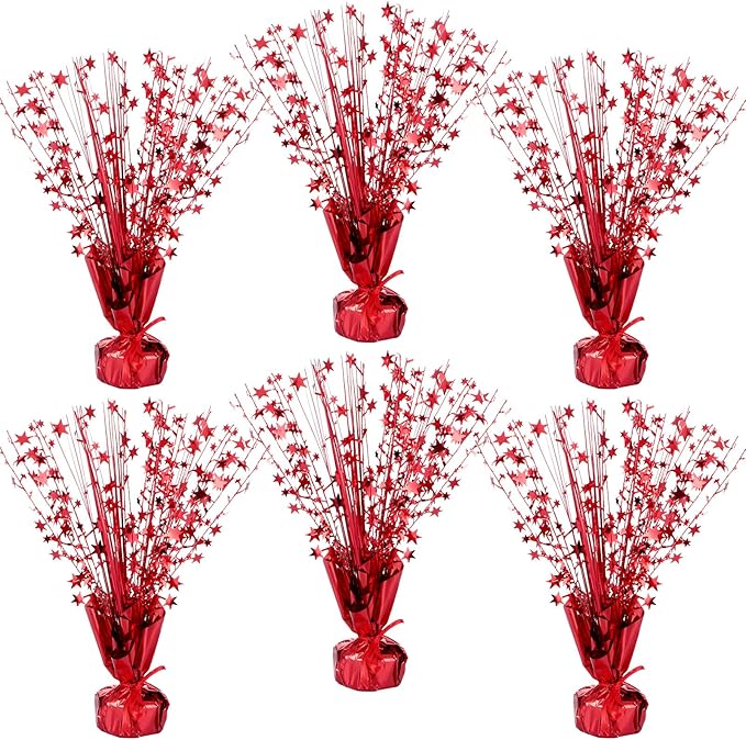 Crowye 6 Pcs Metallic Foil Spray Centerpiece Party Star Decoration Table Decor for Birthday Wedding Graduation Bachelorette Spring Party Holiday(Red,Small Star)