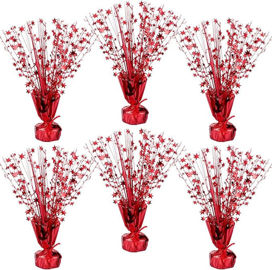 Crowye 6 Pcs Metallic Foil Spray Centerpiece Party Star Decoration Table Decor for Birthday Wedding Graduation Bachelorette Spring Party Holiday(Red,Small Star)