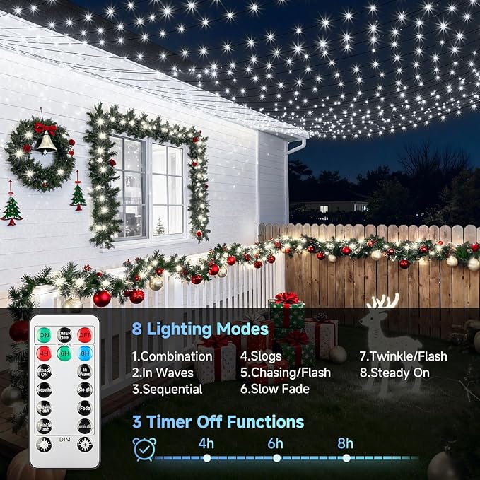 Mlambert 1500 LED Christmas Lights 492FT, Outdoor Waterproof Dimmable Fairy Lights with Remote, 8 Modes Indoor Lighting for Holiday Décor, Cool White