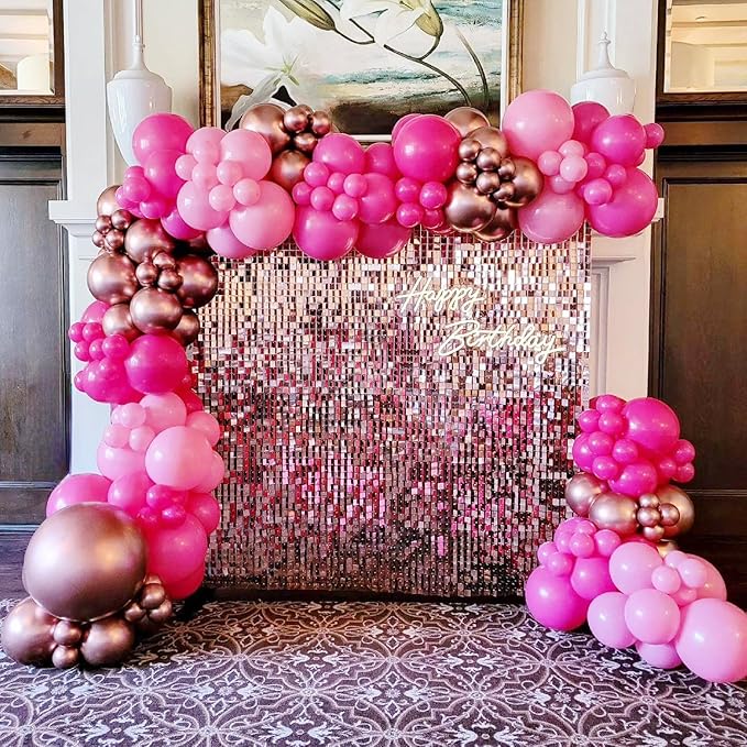COKAOBE Pink Balloons Garlands Arch Kit, 124pcs Hot Pink Pastel Pink Metallic Magenta Latex Balloons for Wedding Engagement Princess Theme Birthday Bridal Shower Baby Shower Party Decorations