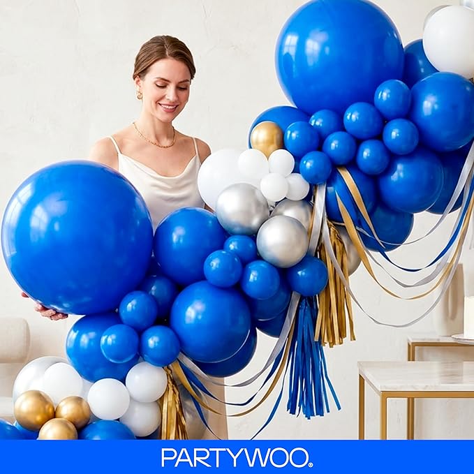 PartyWoo Royal Blue Balloons 140pcs Different Sizes Pack of 18 12 10 5 Inch Dark Blue Balloon Arch Kit for Baby Shower Gender Reveal Graduation Under The Sea Birthday Party Decorations Blue-Y5