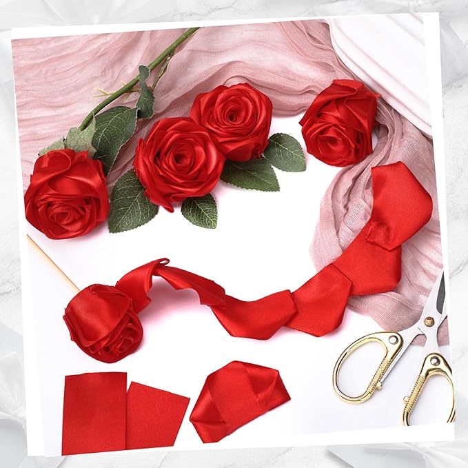 woric Red Ribbon 1 1/2 Inch 60 Yards Red Wedding Decor Satin Ribbons for Bridal Shower Wedding Bridesmaid Gifts Handmade Roses Bows Crafts Flower Bouquet Party Gift Wrapping