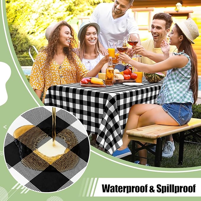 misaya 3 Packs Buffalo Disposable Table Cloth, 54 x 108 Inch Waterproof Plastic Tablecloth, Rectangle Black and White Checkered Table Covers for Picnic, Birthday, Party