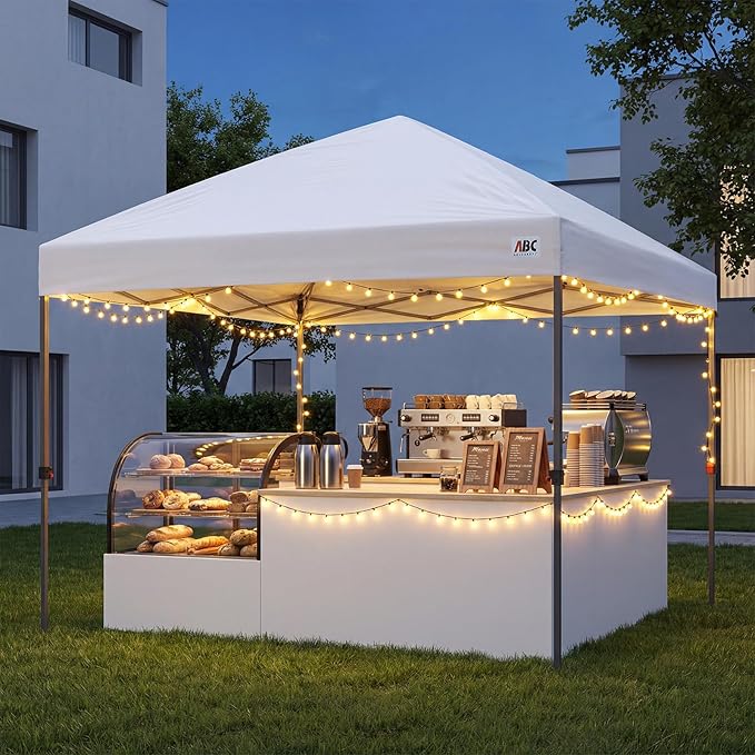 ABCCANOPY 8x8 Pop Up Canopy Tent, Easy Setup Instant Shelter with Wheeled Bag, Heavy Duty Outdoor Canopy for Beach, Market, Backyard, UV Protection, Outdoor Weather Protection (White, 8x8)