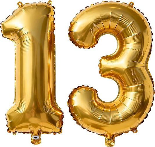 Gold Number 13 Balloons 40 Inch Giant Number Gold 13 Foil Mylar Balloons for 13th Birthday Anniversary Events Party Decorations