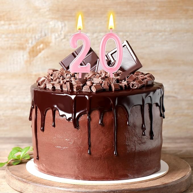 32 Pieces Number Birthday Candles Gold Cake Candles Number 0-9 Cake Decoration for Birthday Ten-Year Milestone Anniversary Wedding Party Celebration (Pink)