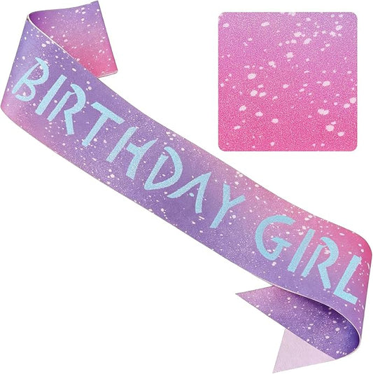 Canitor Kpop Theme Birthday Decorations Soft Satin Birthday Girl Sash for Women Dress Outfits Party Favors Accessories (dot gradient+blue words)