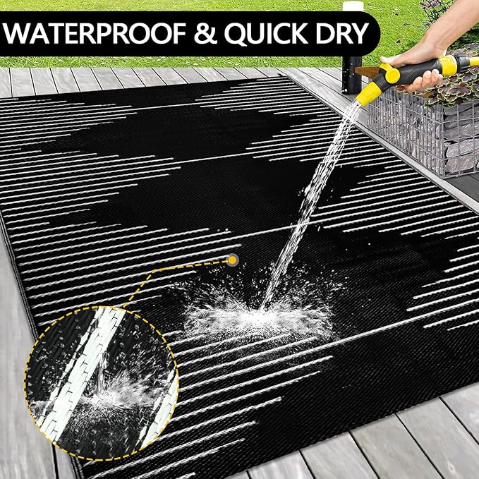 Falflor Outdoor Rug Waterproof 6x9 ft, Reversible Outdoor Plastic Straw Rug, Large Outdoor Patio Rug for RV Camping, Indoor Outdoor Rugs for Porch Deck Backyard Balcony Picnic Beach