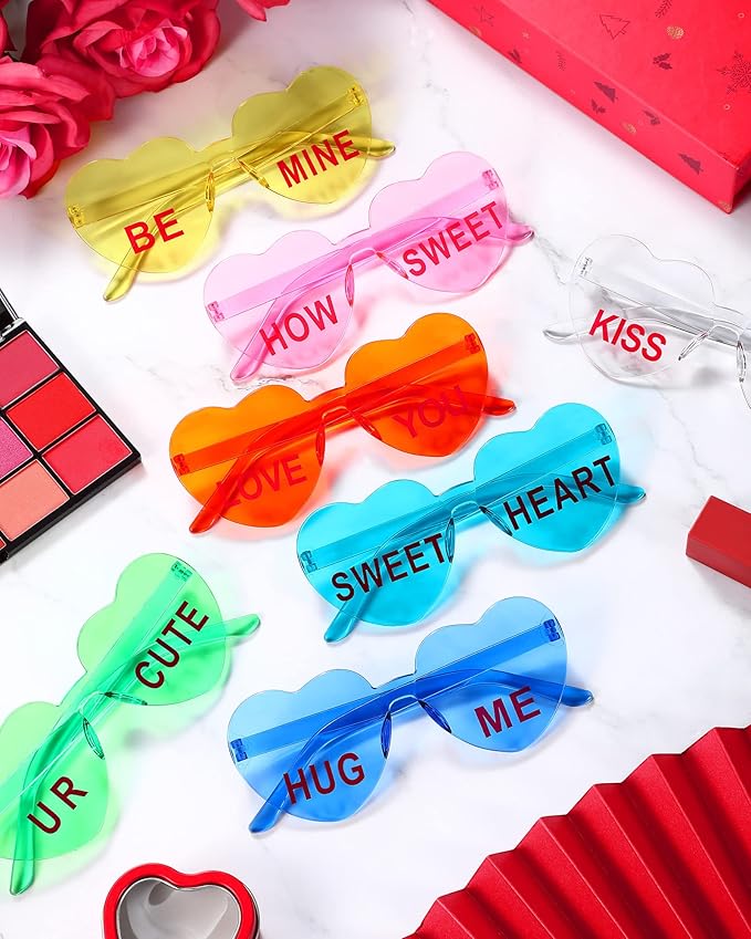 LEIFIDE 12 Pieces Valentine Heart Shape Rimless Fun Sunglasses Conversation Heart Glasses Eyewear for Wedding Party Favor