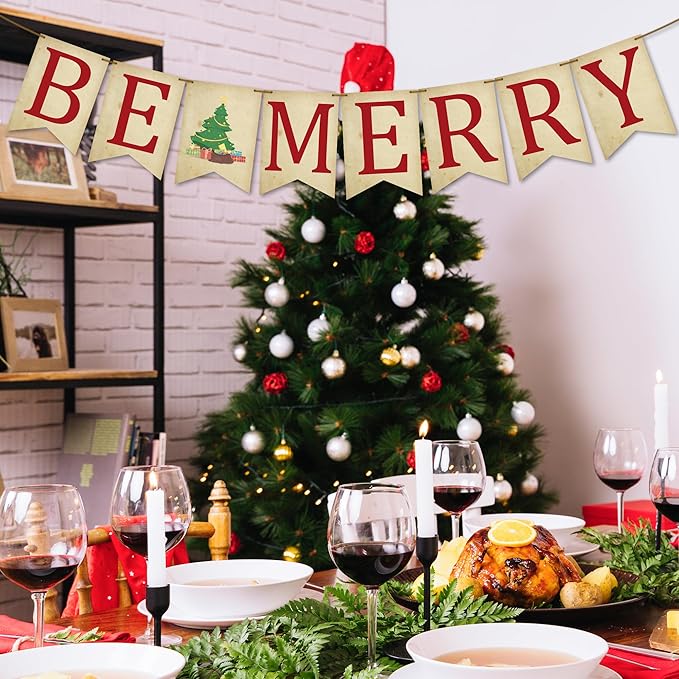 Christmas Decoration - Be Merry Xmas Banner Wall Hanging Holiday Decor for Fireplace, Wall or Outdoor - Christmas Party Supplies & Decor Banner for Home Office Room（Xmas Tree） - A01