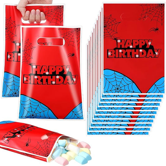 Clysee 50 Pcs Birthday Party Favors Goodie Bags Cartoon Candy Gift Bags for Cartoon Theme Party Decorations Goodie Supplies Halloween Treat Bag Baby Shower Favors(Red and Blue,Spider)