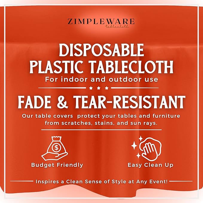 ZIMPLEWARE Premium Orange Plastic Table Cloth Disposable (12 Pack) Round Tablecloth (84in) Party Table Cloths Disposable, Perfect Table Cloth Round Cover for Any Table Up to 6 Feet