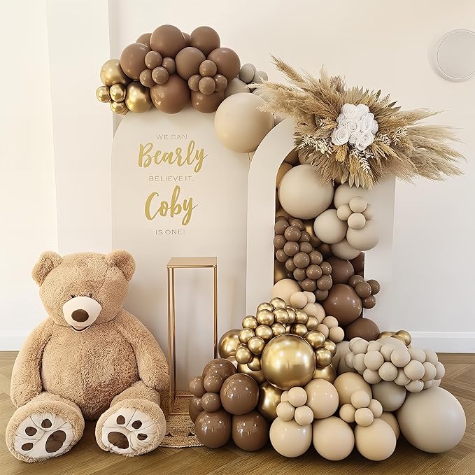 HILAVO Brown Balloon Arch Kit 18 in Clear Balloons Shades of Brown Cream Dark Coffee Nude Beige Champagne Gold Confetti Balloons for Thanksgiving Fall Boho Cow Rodeo Baby Shower Birthday Party Decor