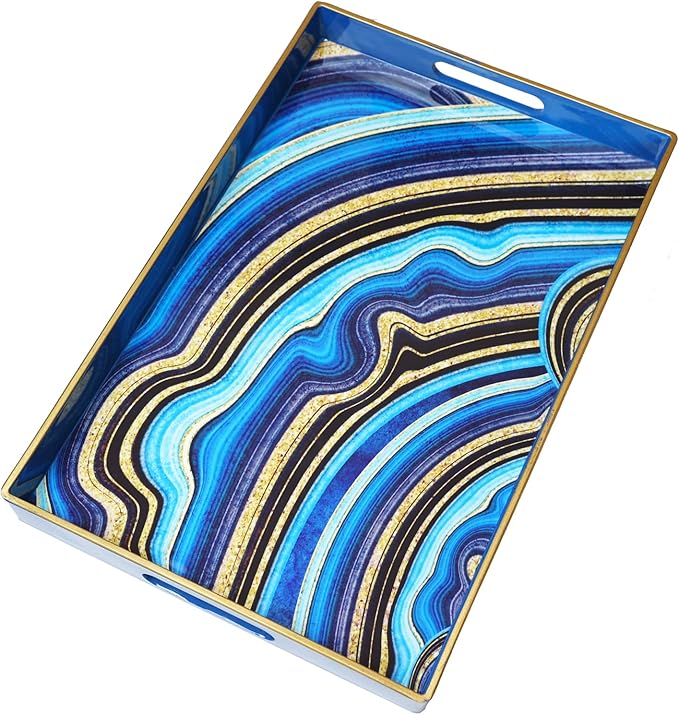 Spsyrine Decorative Tray, Plastic Rectangular Coffee Table Tray with Handles, Marble Serving Tray for Living Room, Ottoman, Bathroom Decor. 15.6” X 10.2".SLRE