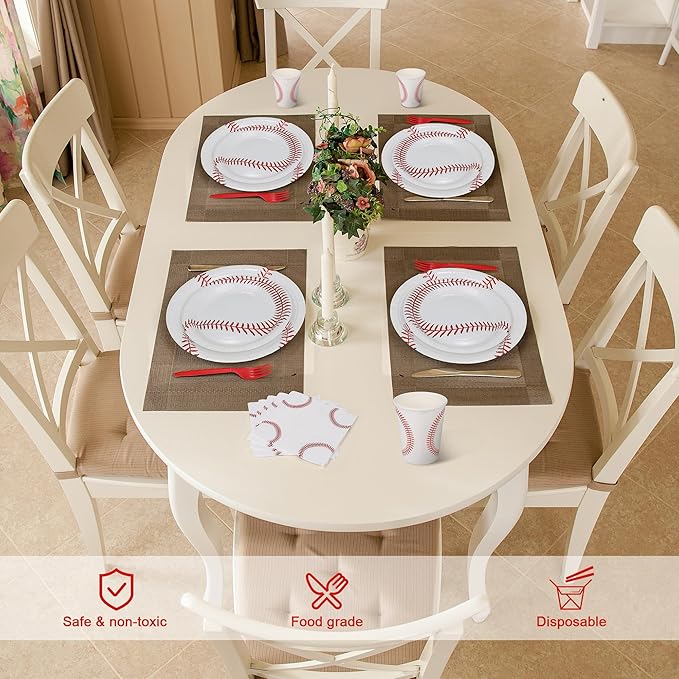Kochorie 144 Pieces Baseball Paper Plates and Napkins Tableware Set Baseball Birthday Party Supplies Includes Disposable Paper Plates Napkins Forks Serve 24 for Sports Baseballs Party Decorations