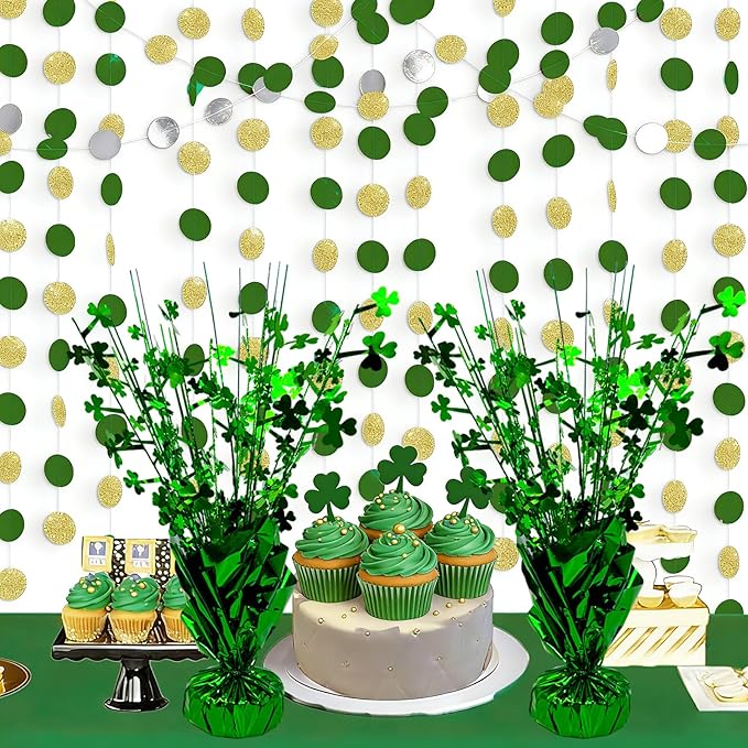 FUBININA 6 PCS St Patrick's Day Decoration Glitter Shamrock Metallic Foil Spray Centerpieces Lucky Clover Green Tabletop Decor for Irish St Patty's Day Birthday Wedding Home Party Supplies