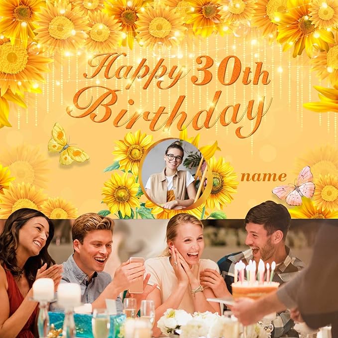 Dicodes Custom Sunflower Party Decorations, Personalized Sunflower Happy Birthday Decorations, 4x6ft-8x12ft