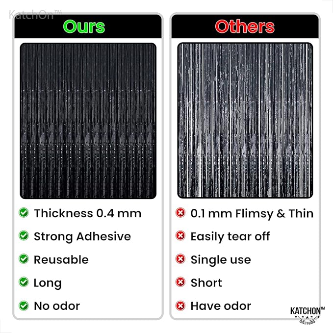 XtraLarge Black and Red Fringe - 8x3.2 Feet, Pack of 4 | Metallic Black and Red Fringe Curtain for Disco | Red and Black Party Decorations | Red and Black Foil Fringe Curtain for Halloween Decorations