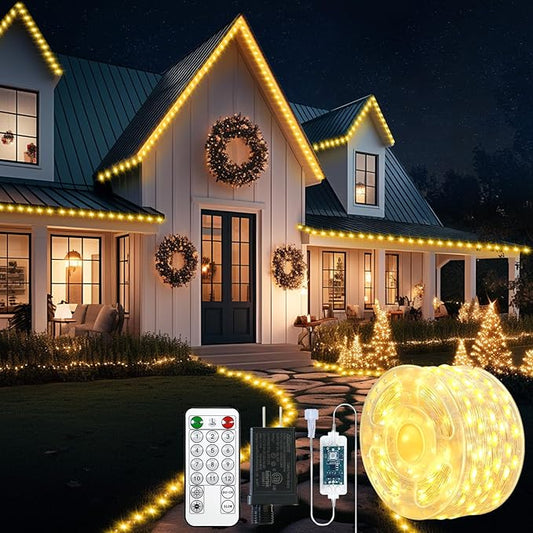 Fairy Lights Plug in, 60M 500LED Fairy Lights 12 Mode Flowing Christmas Light String Outdoor Waterproof Party Garden Threshold Decorative Lights (Warm)