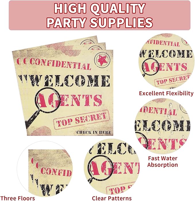 96 Pcs Top Secret Party Supplies 350 GSM Disposable Secret Agent Spy Detective Plates Napkins Forks Tableware Set Spy Party Decorations for Boys Kids Birthday Party Escape Room Party Favors Serves 24