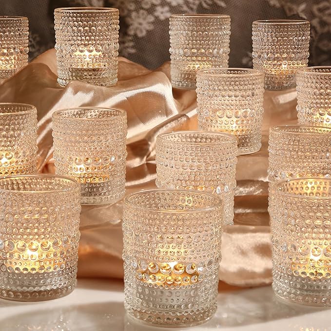 12 Pack Clear Votive Candle Holders Tea Light Candle Holders Bulk Tealight Glass Candle Holder for Table Weddings Party