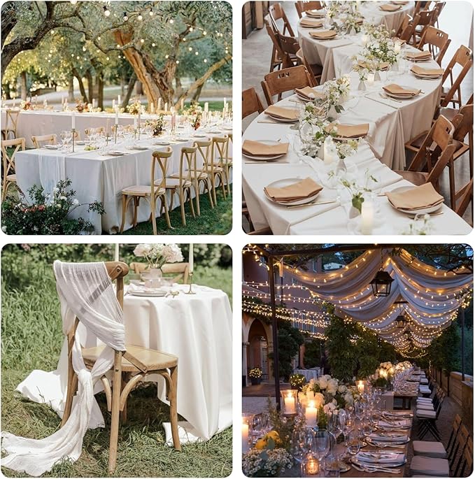 Sioloc Ivory White Cream Cheesecloth Table Runner 120'' x 35'',Spring Easter Decor Soft Gauze Boho Wedding Table Decor for 10ft Table Birthday Party,Baby Shower, Bridal Shower, Home & Event Decor