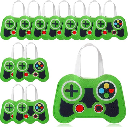Silkfly 12 Pcs Video Game Party Favor Bags Non Woven Reusable Gaming Goodie Treat Gift Bags with Handles Gaming Party Supplies Class of 2026 Graduation Favors (Green)