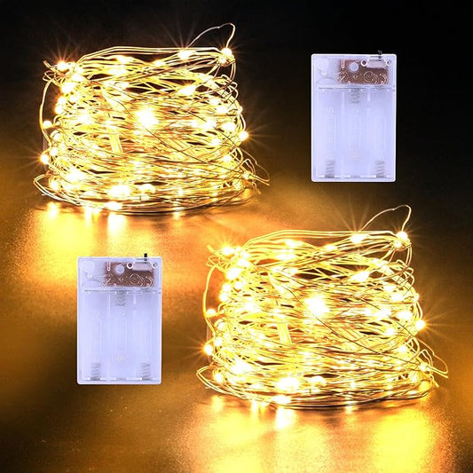 Fairy String Lights Battery Operated,2Pack 33FT 100 LED Twinkle Lights Indoor Outdoor String Lights for Bedroom,Dorm,Patio,Tapestry,Backyard,Garden,Christmas,Party