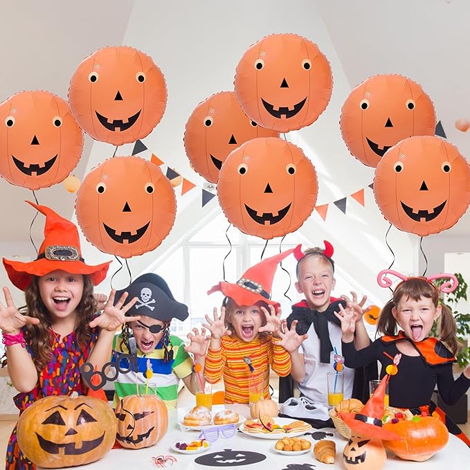 Cheerland Halloween Balloon Spooky Party Decorations Pumpkin Balloons Foil Cute Face Summerween Decor for Haunted House Baby Shower Classroom Gothic Horror Theme Birthday Party Supplies 8pcs
