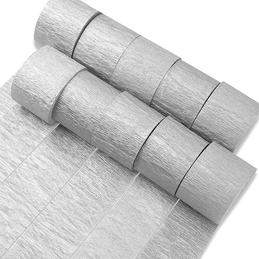 PartyWoo Silver Crepe Paper Streamers 10 Rolls 820 ft Pack of Metallic Silver Crepe Paper for Graduation Baby Shower New Year Birthday Party Decorations (1.8 Inch x 82 Ft/Roll), Silver-706