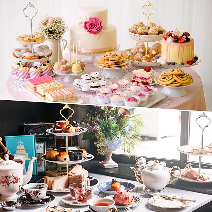 6 Sets 3 Tier Cake Stand Hardware Tiered Tray Plate Hardware Kit Heavy Metal Cake Fruit Food Plate Stand Fitting Stacking Kit for Serving Dessert Cupcake Dish Food(Simple,Gold)