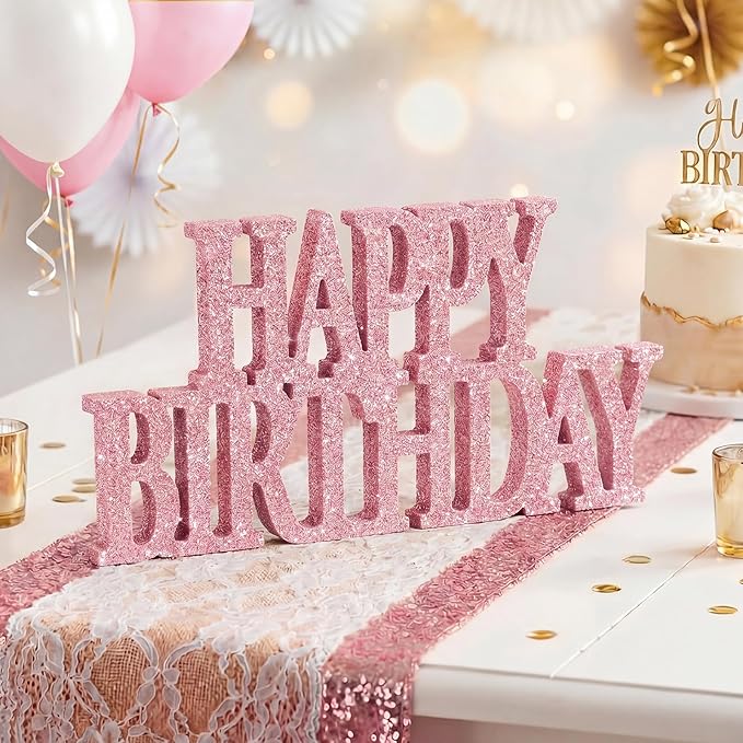 Novabright Happy Birthday Sign Centerpieces for Table Birthday Party Decorations for Women Bday Birthdays Themed Celebration Party Supplies(Pink,Glitter)