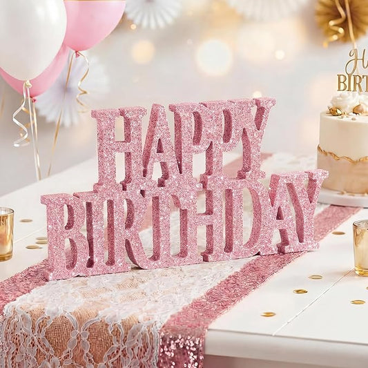 Novabright Happy Birthday Sign Centerpieces for Table Birthday Party Decorations for Women Bday Birthdays Themed Celebration Party Supplies(Pink,Glitter)